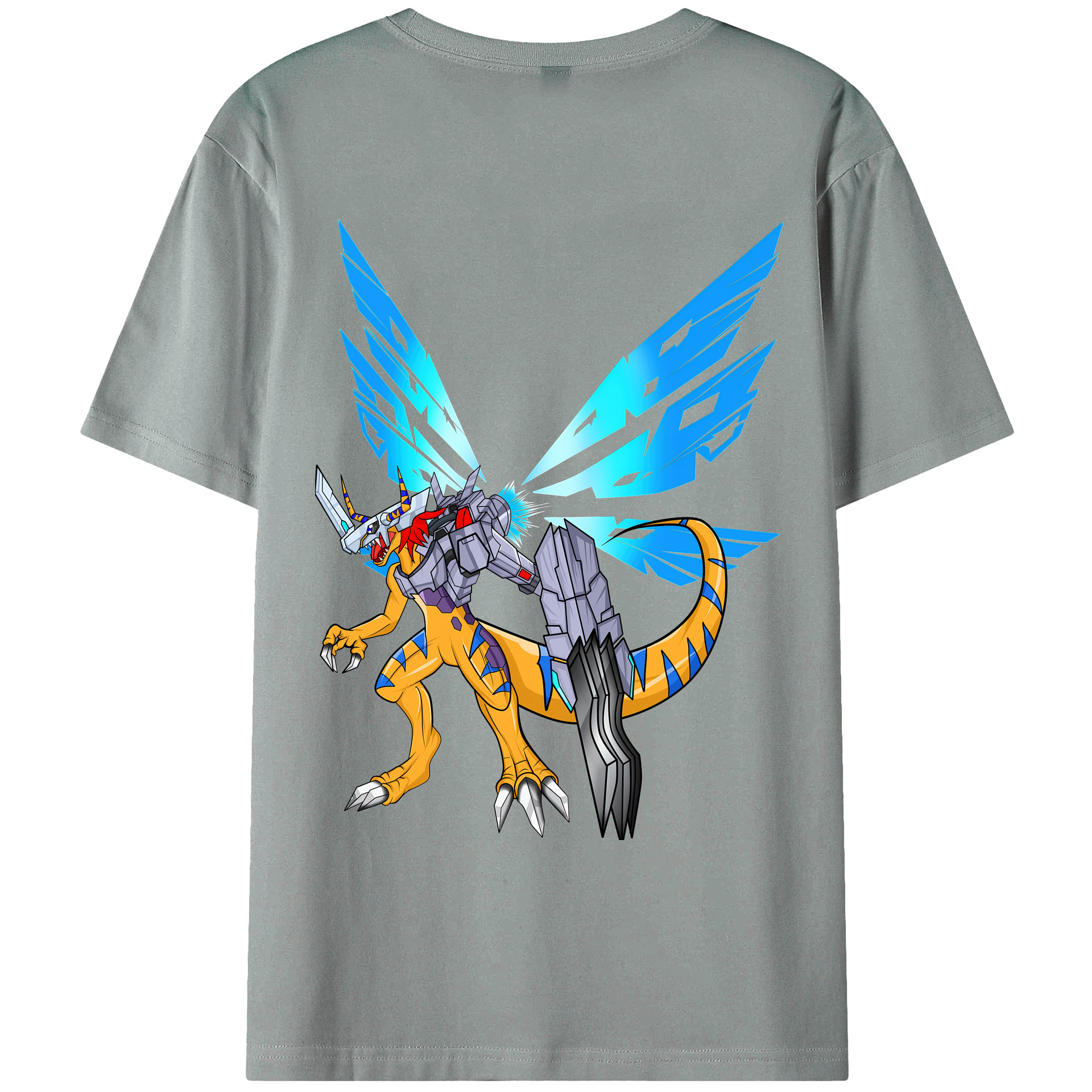 （画像用） Digimon デジタルモンスター/デジモン 綿100％ メンズ半袖Tシャツ（バックプリント） 通気性